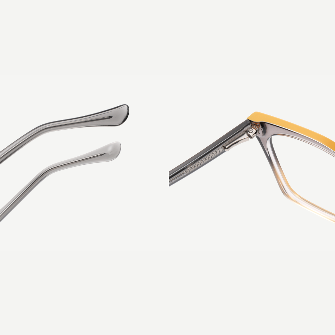 Close-up of a pair of eyeglasses with a white background