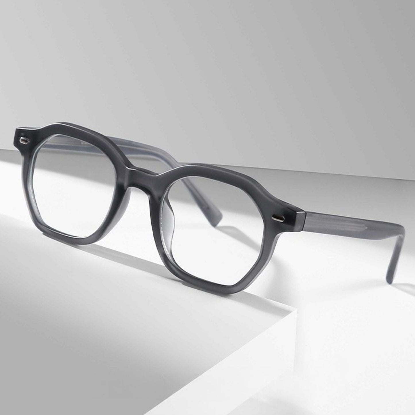 Ghost Veil – Transparent Gray Hexagon Frame (ET-OP36)