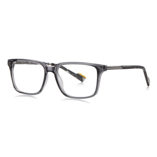 Gray eyeglasses on a white background