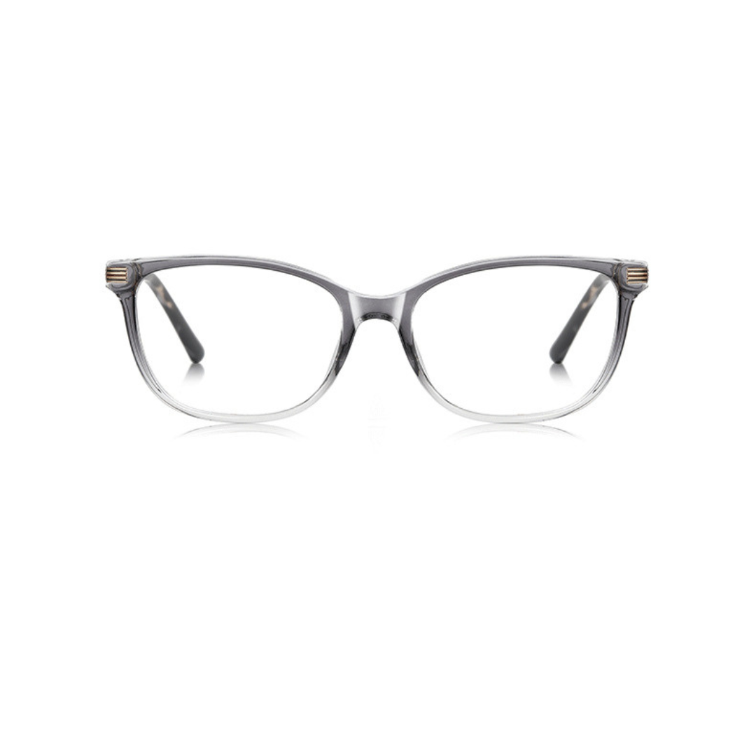 Pair of eyeglasses with a clear frame on a white background