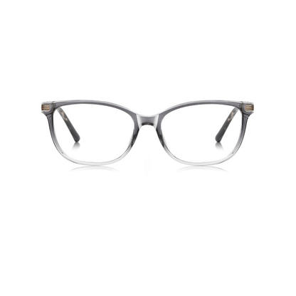 Pair of eyeglasses with a clear frame on a white background