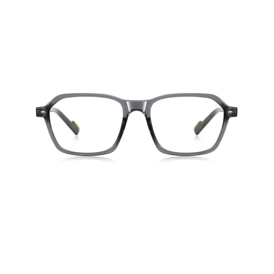 Gray eyeglasses on a white background