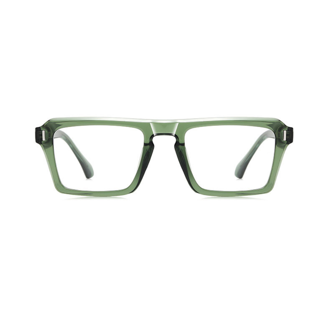 Green eyeglasses on a white background