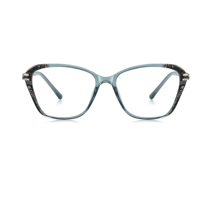 Blue cat-eye glasses on a white background