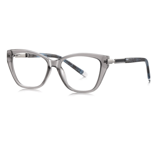 Gray eyeglasses on a white background