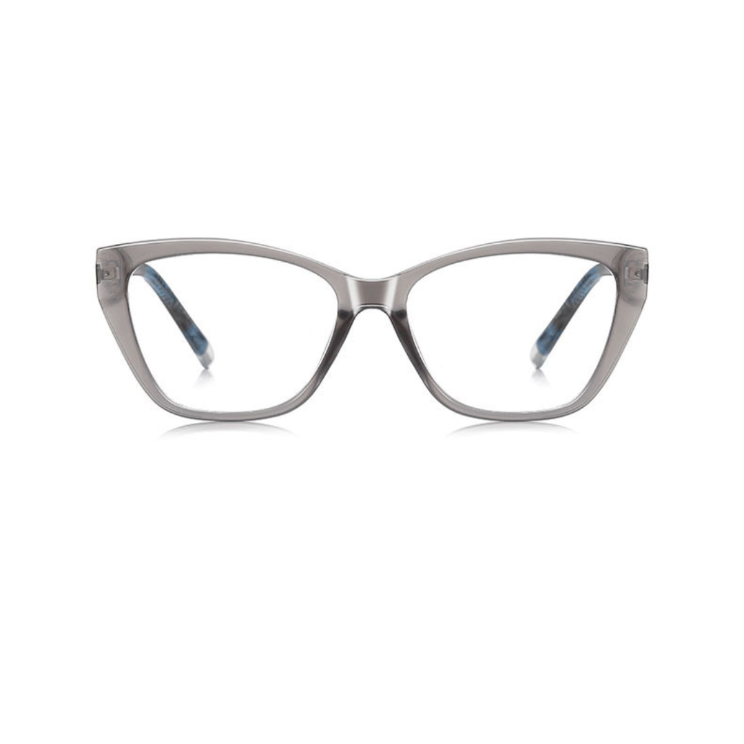Gray cat-eye glasses on a white background