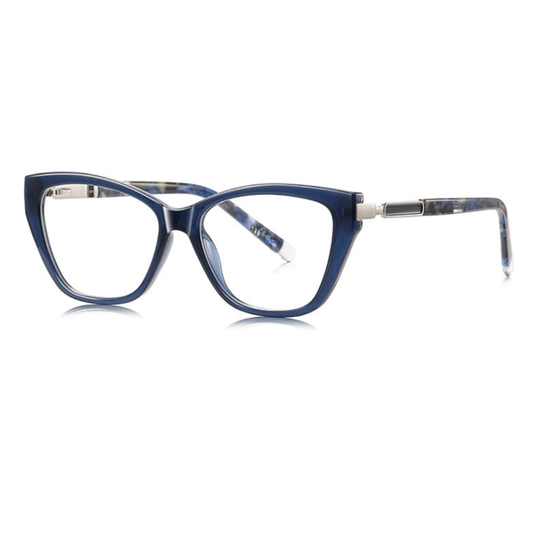 Blue eyeglasses with a white background