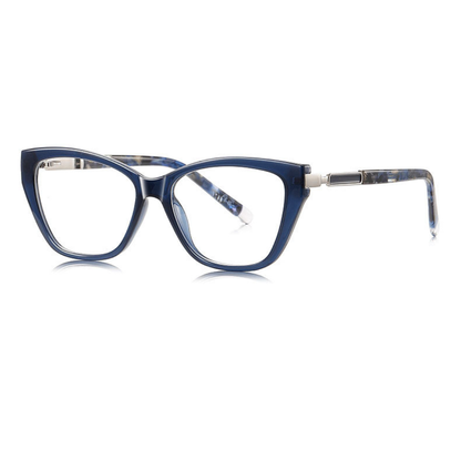 Blue eyeglasses with a white background