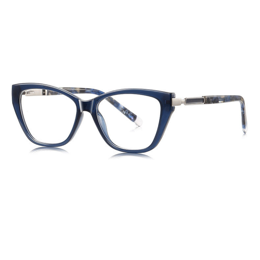 Blue eyeglasses with a white background