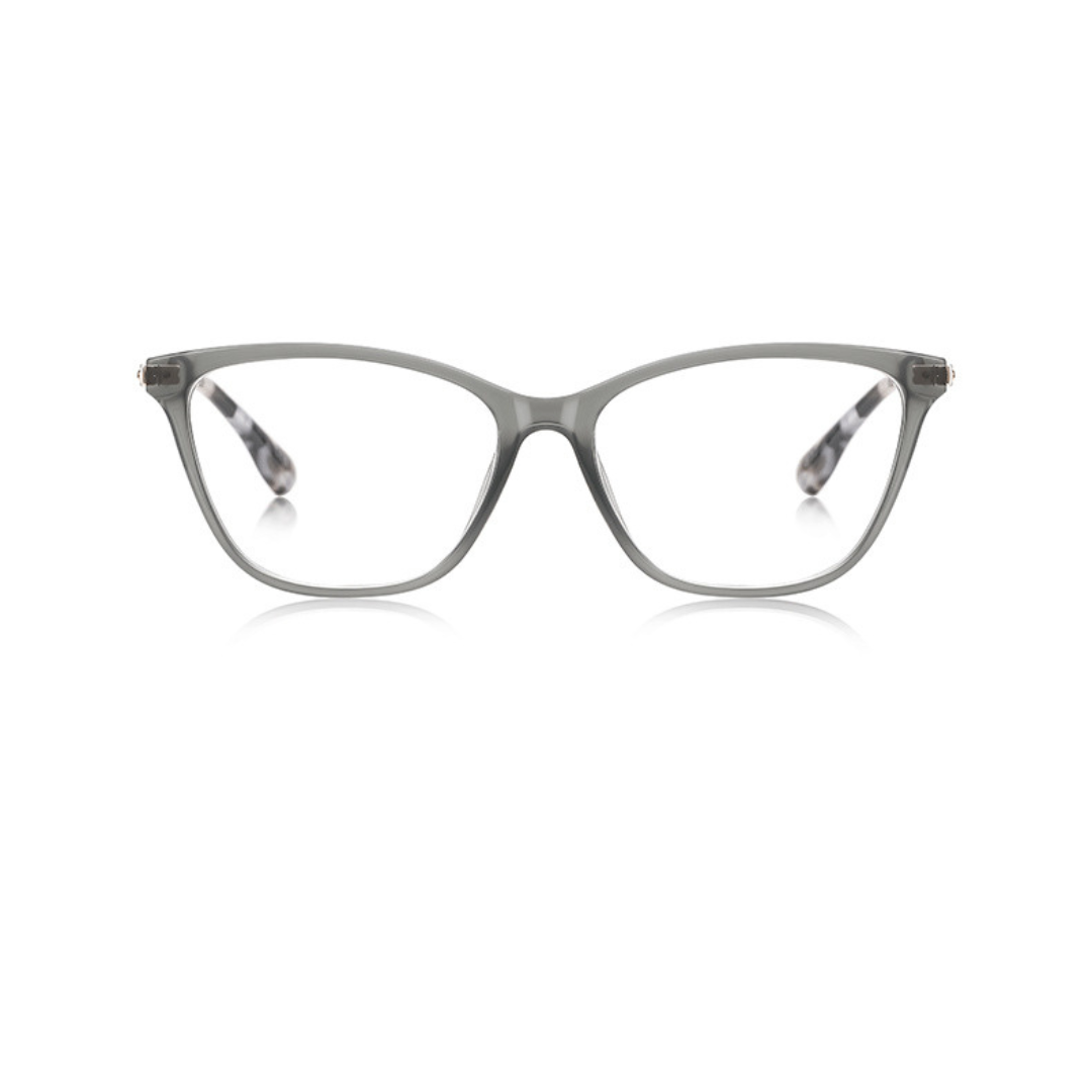 Gray eyeglasses on a white background