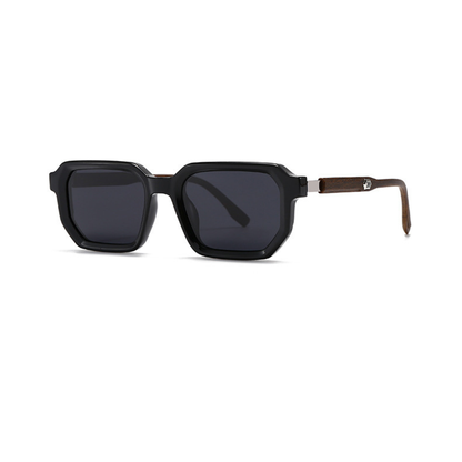 Black sunglasses with dark lenses on a white background