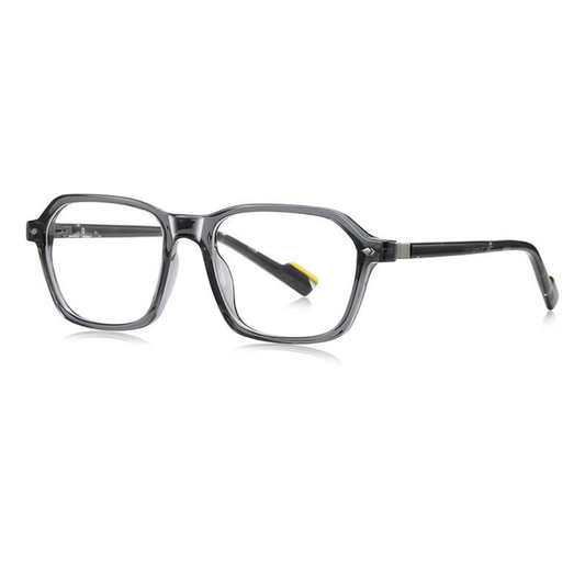 Gray eyeglasses on a white background