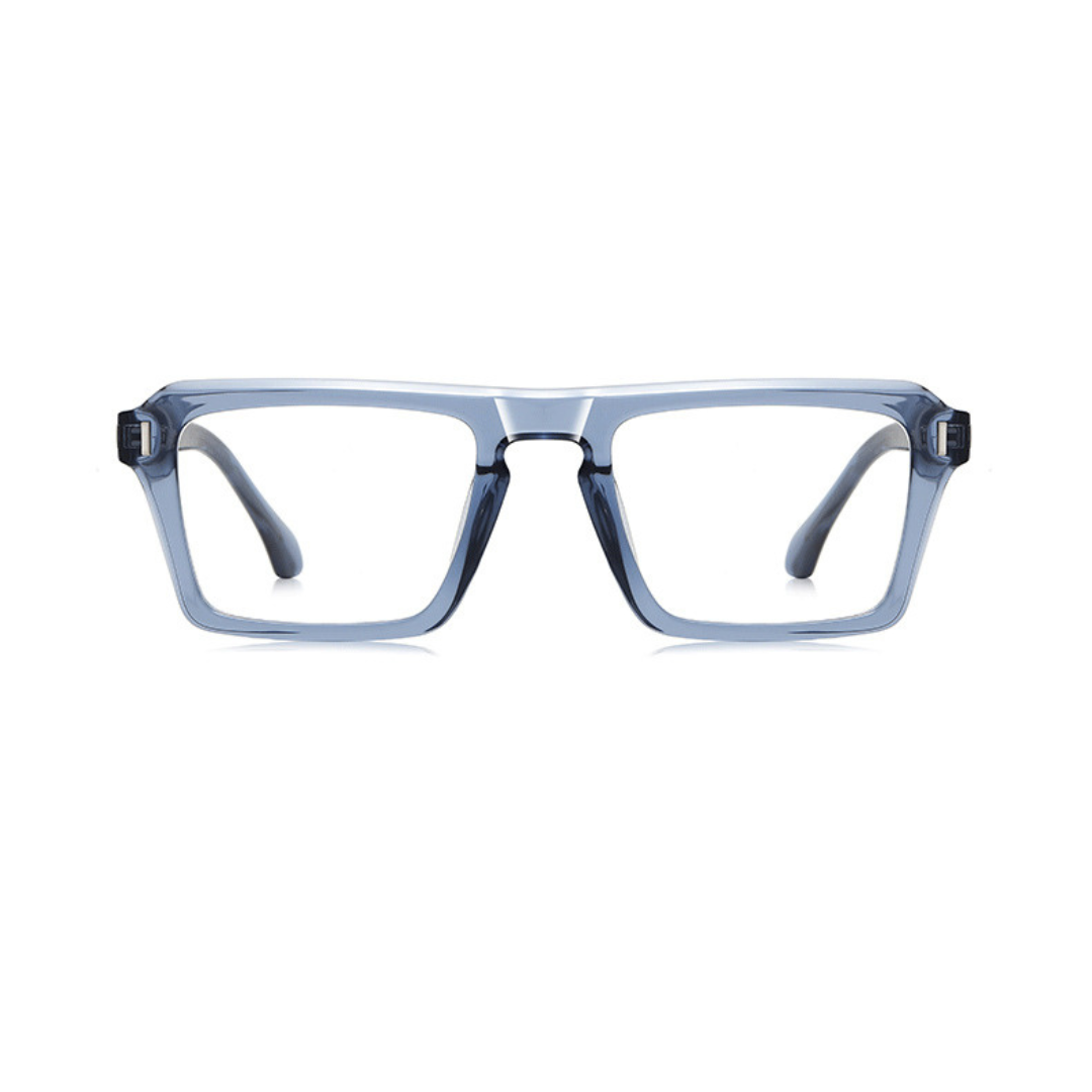 Blue eyeglasses on a white background