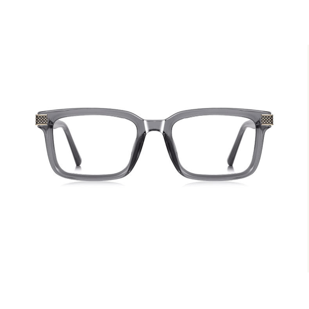 Gray eyeglasses on a white background