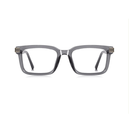 Gray eyeglasses on a white background
