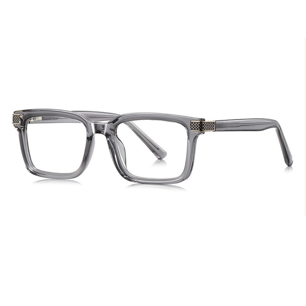 Gray eyeglasses on a white background