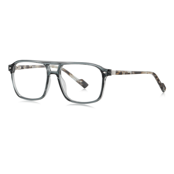 Gray eyeglasses with tortoiseshell accents on a white background