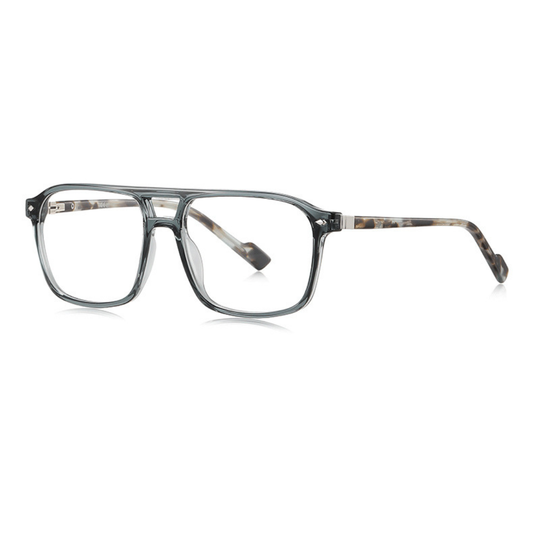 Gray eyeglasses with tortoiseshell accents on a white background
