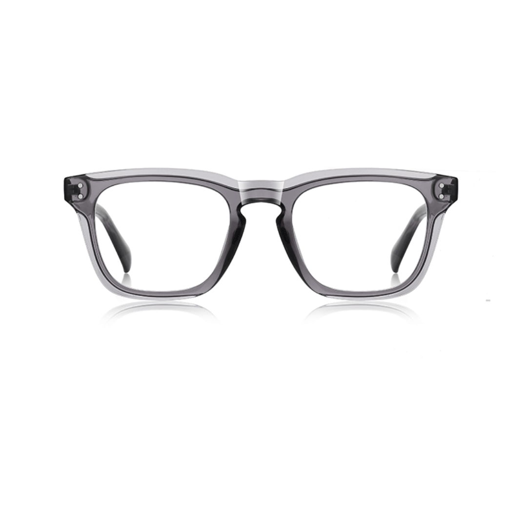 Gray eyeglasses on a white background