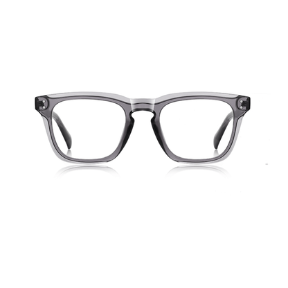 Gray eyeglasses on a white background